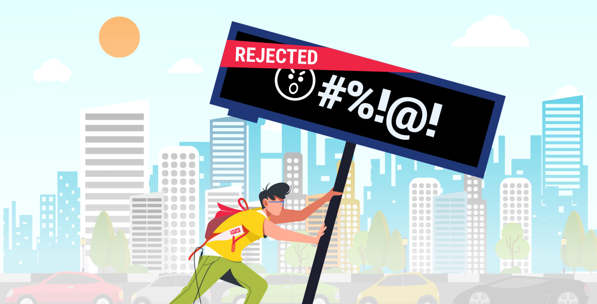 Rejected billboard cartoon with symbols on sign